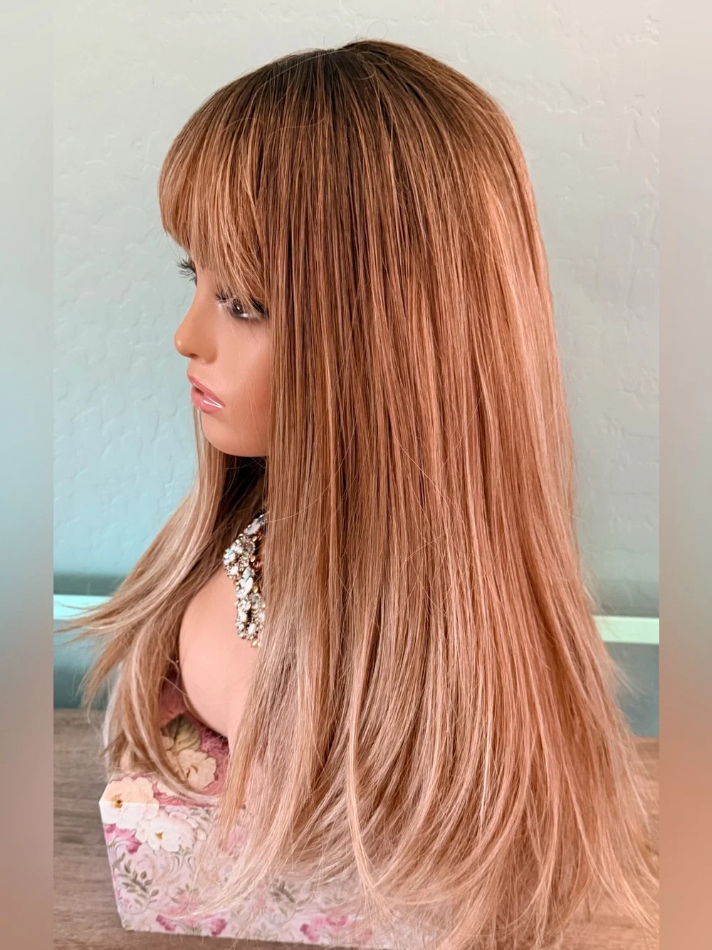 Women’s Natural Straight Long Synthetic Wig with Bangs - Blonde